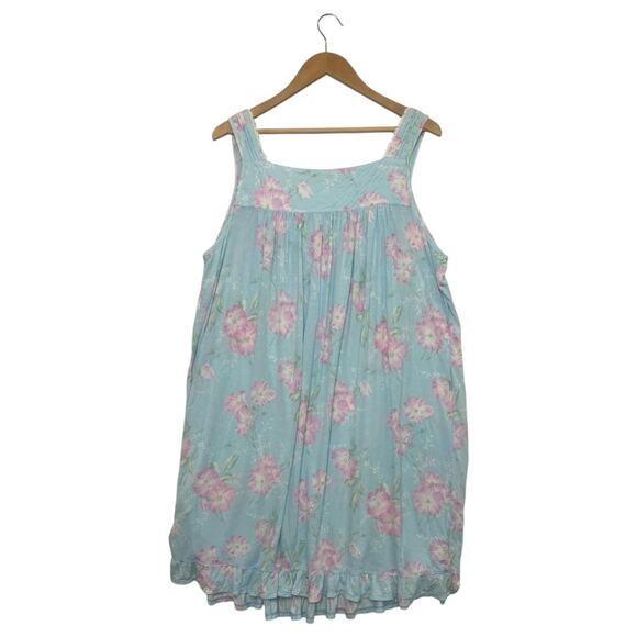 Eileen West Nightgown Womens Large Blue Pink Floral Chemise Lace Trim Ruffle Hem - Picture 2 of 13